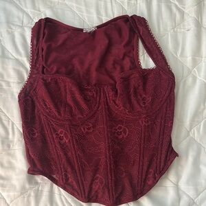 Garage Bodysuit Burgundy Lace Top